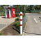 Barrier bollard | Steel tube  193 x 3.6 mm | stationary | for setting in concrete | hot-dip galvanized and white coatedwith three red reflecting stripes | total length: 1500 mm | with welded steel cap